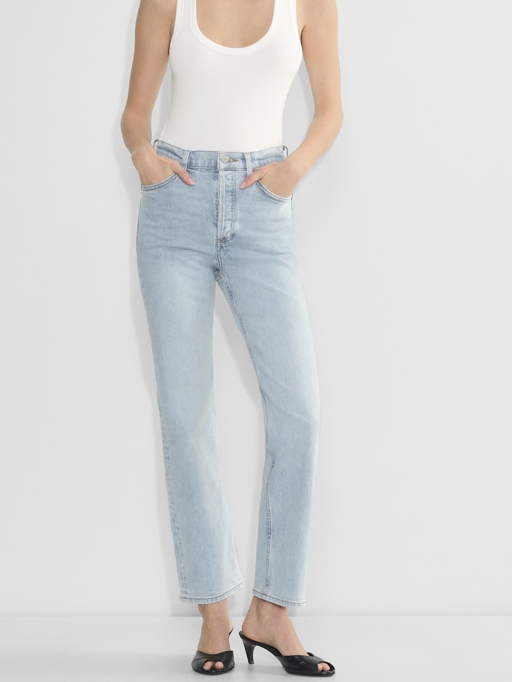 Denim Forum Light Wash High-Rise Straight Jeans